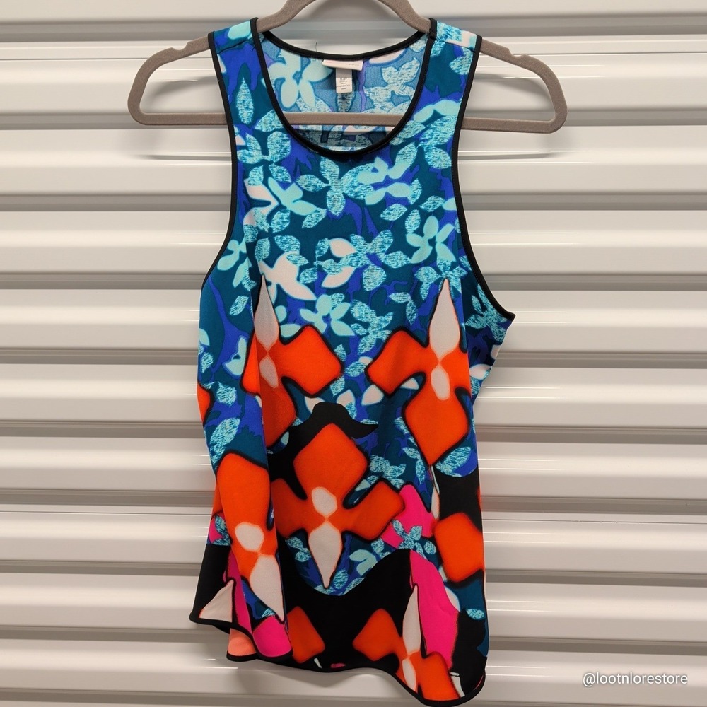 Peter Pilotto for Target Size‎ S Women Tank Top Floral Geometric Racerback Blue